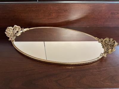 Gold Oval Vanity Mirror Tray