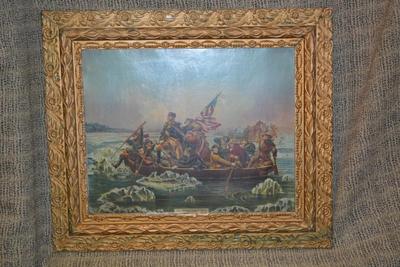 Washington Crossing the Delaware Print in Antique Wood Frame 26.75
