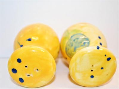 Handpainted Yellow Set with Dots and Flowers 3 1/2