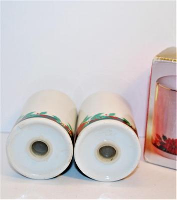 "Deck The Halls" White Cylinder Shape with Poinsettia Bouquet Boxed 3"