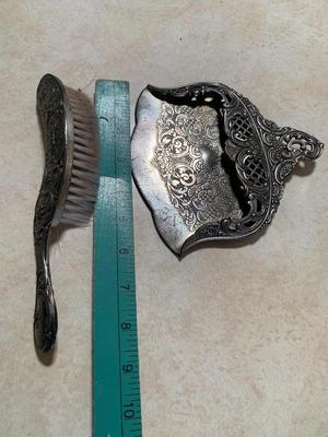 Vintage Silver Plate Butler Crumb Dustpan Tray and Brush