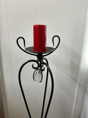960 Vintage Large Pillar Metal Floor Candle Stand with Glass Accent