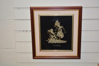 RARE Silver & Gold Hand Sewn Karno Tanding Traditional Javanese Wall Art in Shadow Box