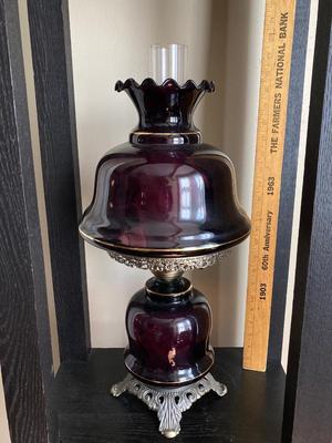 LOT 35: Vintage Amethyst Ruffled Glass Victorian Parlor Lamp
