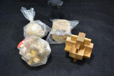 Lot of 4 Vintage Wooden Puzzles 3"x3" each