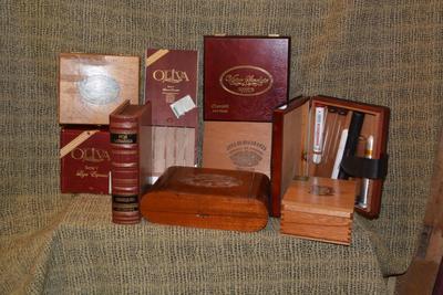 Lot of Wooden Cigar Boxes with Cigar Tubes