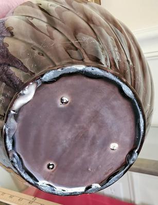 Large green with ombre purple planter Art Pottery bowl