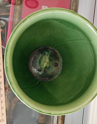 Large green with ombre purple planter Art Pottery bowl