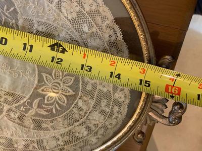 VIntage Oval vanity tray with Lace inside