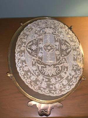 VIntage Oval vanity tray with Lace inside