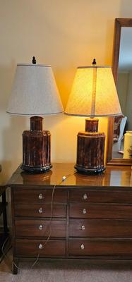 Frederick Cooper Style MCM Asian stylized ceramic lamps Mid-century Modern