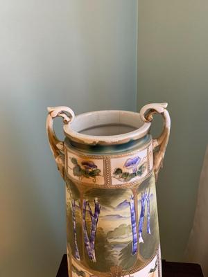 Vintage wooded scenery porcelain vase 16" TALL