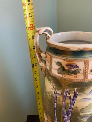 Vintage wooded scenery porcelain vase 16" TALL