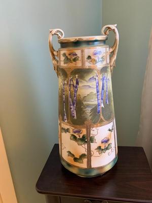Vintage wooded scenery porcelain vase 16" TALL
