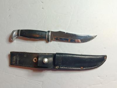 Case XX Black Delrin Handle Fixed Blade Pattern # 223-6 with black leather Sheath.