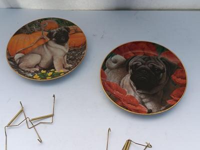 Danbury Mint Collectible PUG DOG plates - Pumpkin Patch Pug & Poppy Love