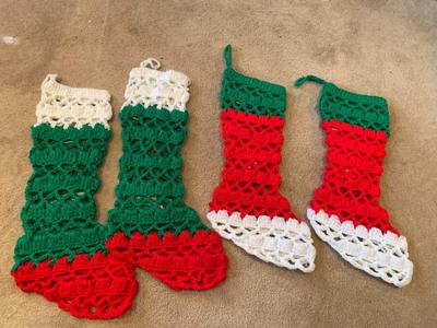 Vintage kitsch crocheted Christmas stockings