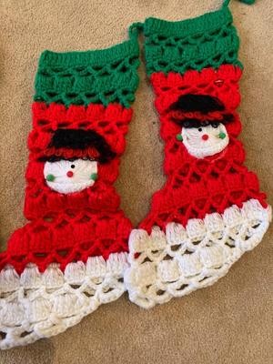 Vintage kitsch crocheted Christmas stockings