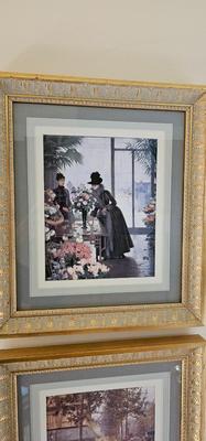 2 prints in gilt gold frames