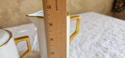 Porcelain Sugar bowl and creamer, monogrammed "G"