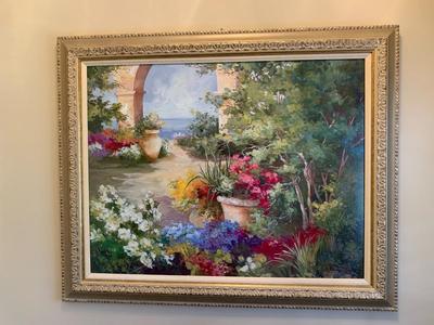 Textured print in gold frame Flowers in lovely Garden!