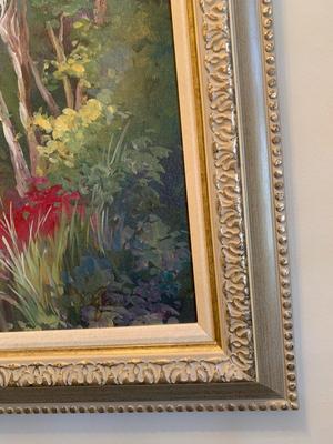 Textured print in gold frame Flowers in lovely Garden!