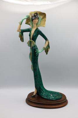 SIGNED A. Santini Figurine Art Deco Lady in Green
