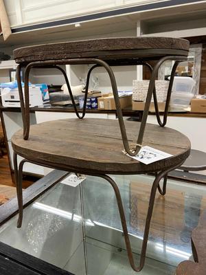Pair of Rustic Wood and Metal Footstools