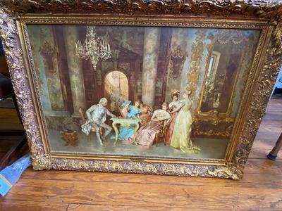 Ornately Framed 18th Century Chess Game Print; Signed