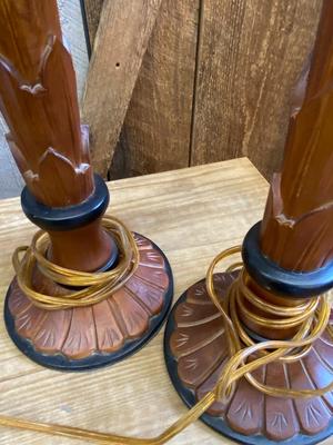 Pair of Wood Base Lamps - No Shades