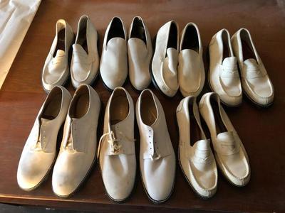 Lot of Seven Pairs of White Suede Shoes