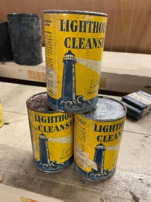 Set of Three Cans of Vintage Lighthouse Cleanser Lot