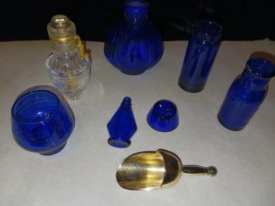A COLLECTION OF BLUE GLASS