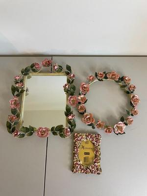 Metal Floral Mirror, Wall Art, and Frame