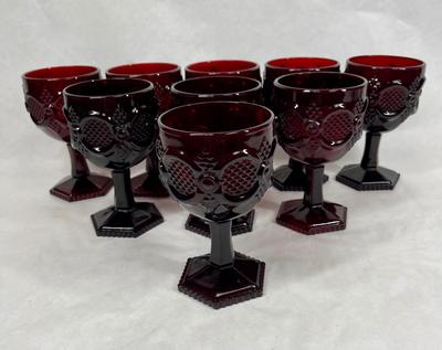 Vintage Avon Cape Cod Ruby Red Glass Goblets 9 pcs