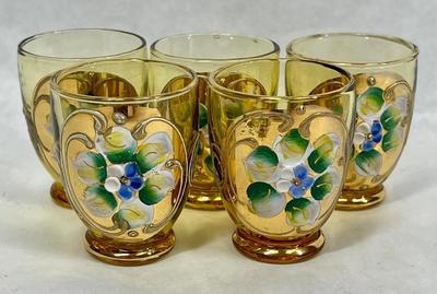 Vintage Murano Set of 5 Shot Glasses Gold Trim