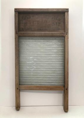 LOT 214U: Vintage National Washboard Co. No 512 Glass / Wood Washboard (24