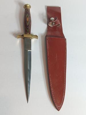 Stainless Pakistan Medieval Renaissance Dagger Knife - Wood Handle - Brass Guard & Pommel with leather Sheath