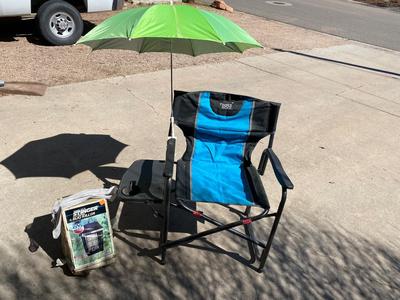 NICE OUTDOOR CHAIR, BUG ZAPPER AND CHAIR SHADE