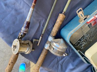 VINTAGE FISHING ðŸŽ£ POLES AND LOADED TACKLE BOX
