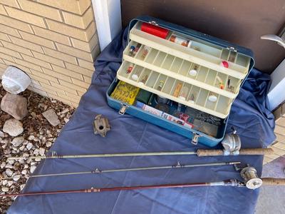 VINTAGE FISHING ðŸŽ£ POLES AND LOADED TACKLE BOX
