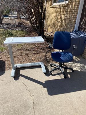 ROLLING OFFICE CHAIR AND NICE ADJUSTABLE TABLE