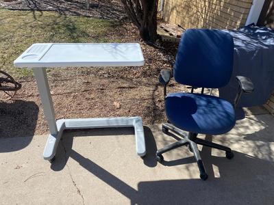 ROLLING OFFICE CHAIR AND NICE ADJUSTABLE TABLE