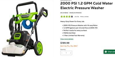 Greenworks 2000psi Electric Pressure Washer