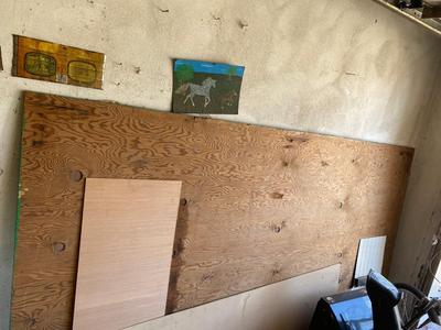 LARGE PIECE OF PLYWOOD AND SCRAPS