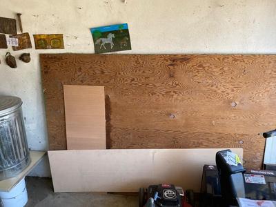LARGE PIECE OF PLYWOOD AND SCRAPS