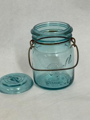 Vintage Blue Ball Glass Jar with Lid