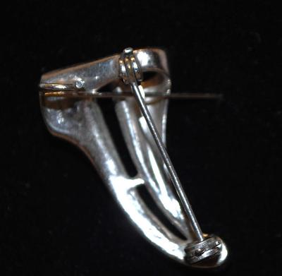 Antique STERLING SILVER .925 Harp-Style Brooch with Clear Stones 1⅛
