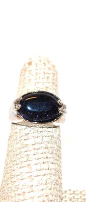Size 6 Black 10k Cushion Shaped Crackled Stone STERLING SILVER .925 Ring (5.5g)