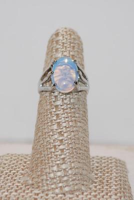 Size 6Â¼ STERLING SILVER .925 Cushion Moonstone-Style Ring (4.6g)